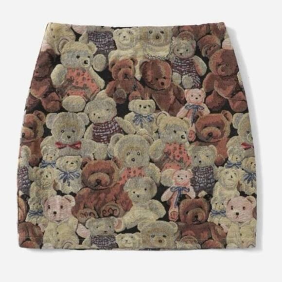 Romwe Dresses & Skirts - Teddy Bear Mini Skirt Kidcore Romwe Women’s Large A-Line Allover Print Granny